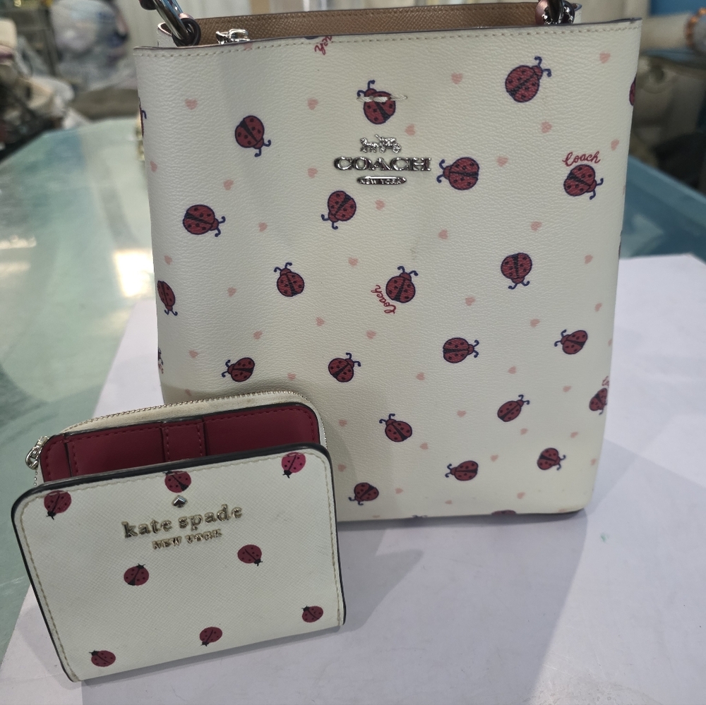 Coach White Ladybug Pattern Tote Bag
